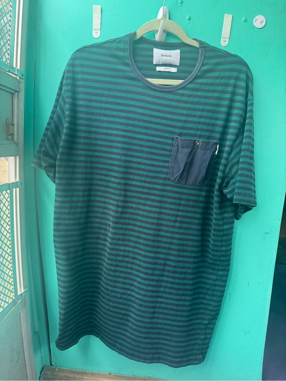 Kennedy Navy & Green Striped Short-Sleeve Pocket Tee